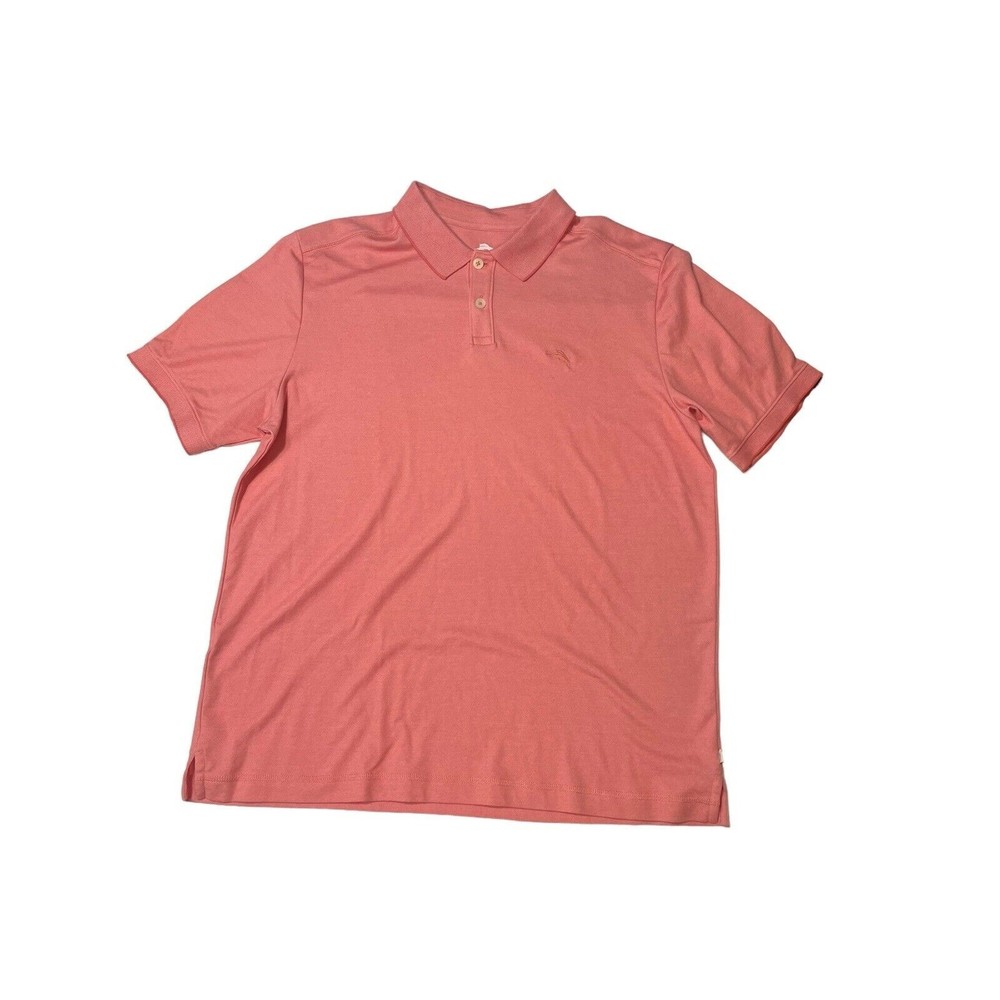 Men's Tommy Bahama Solid Coral Pink Short‎ Sleeve Logo Polo Shirt Size Large